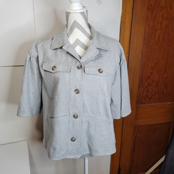 Current Air by Anthropologie Cropped Flutter Sleeve Jacket/shirt size XS gray - Picture 2 of 7
